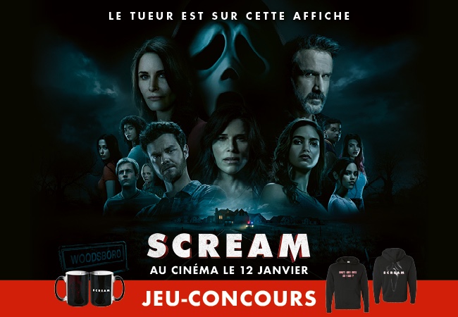 Concours Cinéma Scream – Gagnez 2 invitations pour aller voir le film, 1 hoodie SCREAM en taille M et 2 mugs SCREAM